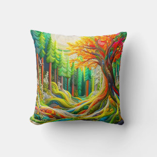 Faux 3D Embroidered Modern Art Forest Landscape Cushion