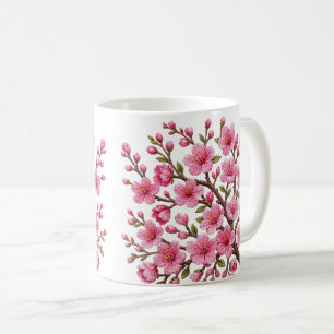 Faux 3D Embroidered Sakura Branch Illustration Coffee Mug
