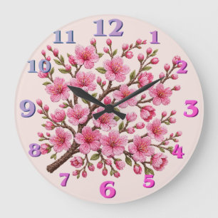 Faux 3D Embroidered Sakura Branch Illustration Large Clock