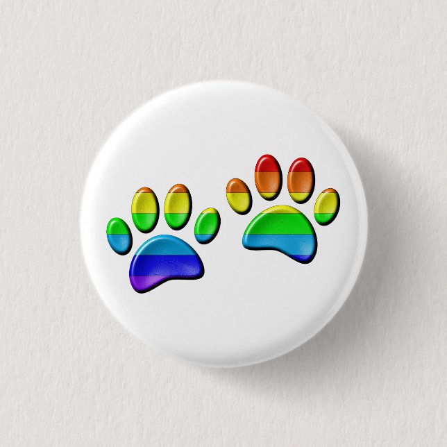 Faux 3D Rainbow Dog Paw Prints 3 Cm Round Badge (Front)
