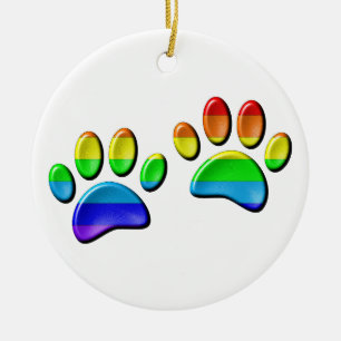 Faux 3D Rainbow Dog Paw Prints Ceramic Tree Decoration