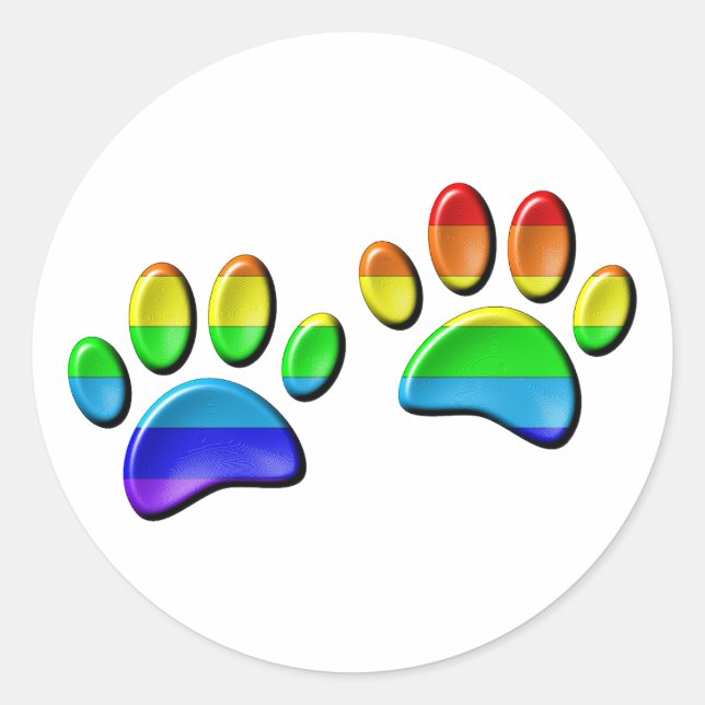 Faux 3D Rainbow Dog Paw Prints Classic Round Sticker (Front)