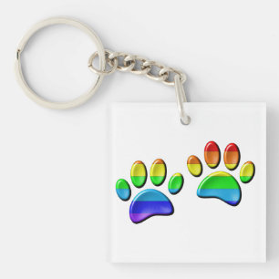 Faux 3D Rainbow Dog Paw Prints Key Ring