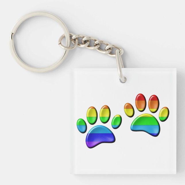 Faux 3D Rainbow Dog Paw Prints Key Ring (Front)