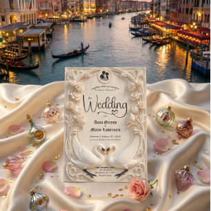 Faux 3D Sculpted Plaster Effect Ivory Wedding  Invitation