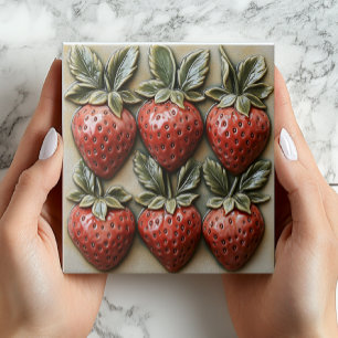 Faux 3D Strawberry Vintage Ceramic Tile Print