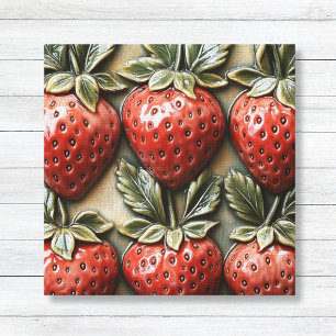 Faux 3D Strawberry Vintage Tile Canvas Print