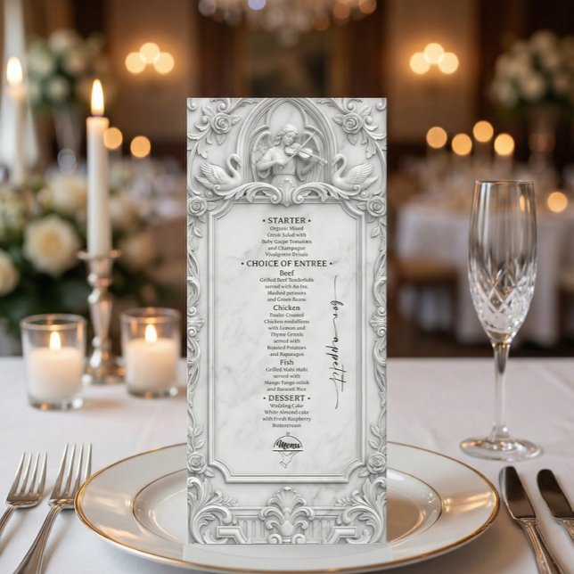 Faux 3D White Marble Relief Angel Swans Flat Menu (Creator Uploaded)