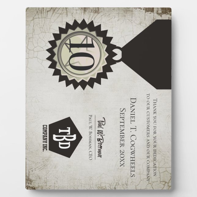 Faux aged stone employee anniversary gifts plaque (Front)