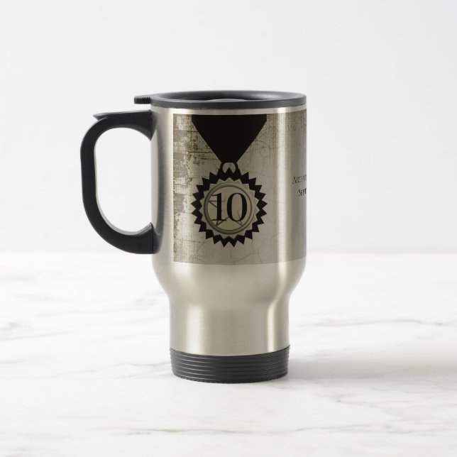 Faux aged stone employee anniversary gifts travel mug (Left)