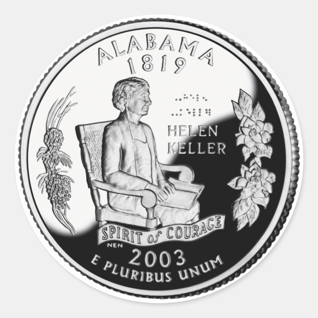 Faux Alabama State Quarter Spirit of Courage Classic Round Sticker (Front)