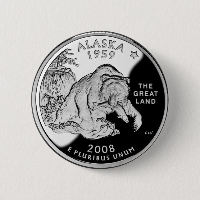 Faux Alaska State Quarter The Great Land Grizzly 6 Cm Round Badge (Front)