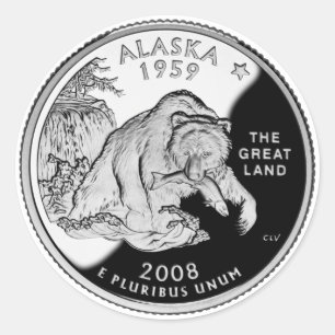 Faux Alaska State Quarter The Great Land Grizzly Classic Round Sticker