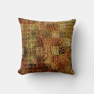 Faux Alligator Animal Skin Leather Red Brown Cushion