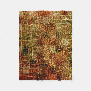 Faux Alligator Animal Skin Leather Red Brown Fleece Blanket