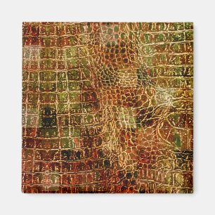 Faux Alligator Animal Skin Leather Red Brown Magnet