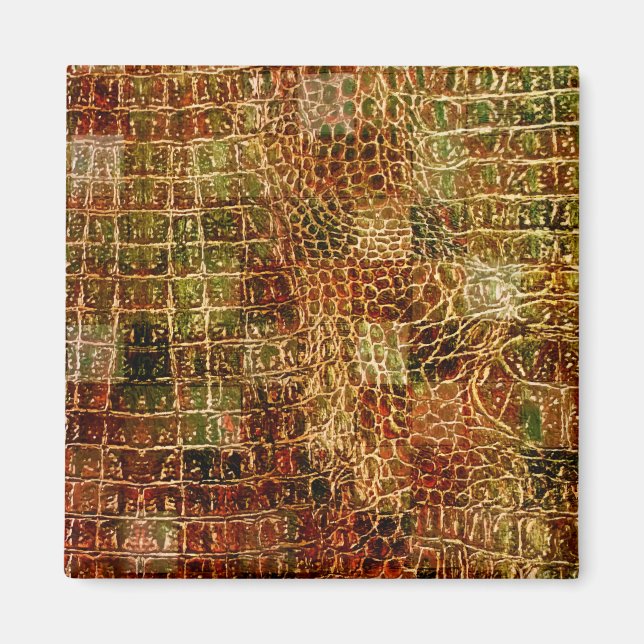 Faux Alligator Animal Skin Leather Red Brown Magnet (Front)