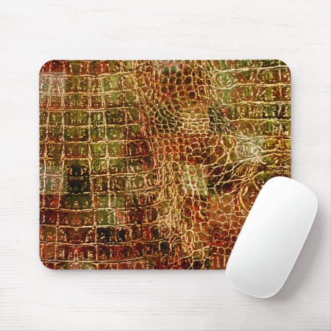 Faux Alligator Animal Skin Leather Red Brown Mouse Mat (With Mouse)