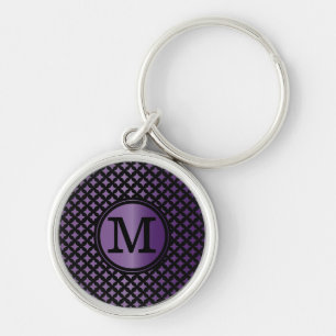 Faux Amethyst and black chic monogram Key Ring