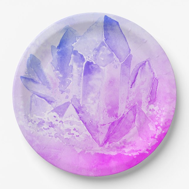 *~*  Faux Amethyst Pink Crystal Healing Energy Paper Plate (Front)