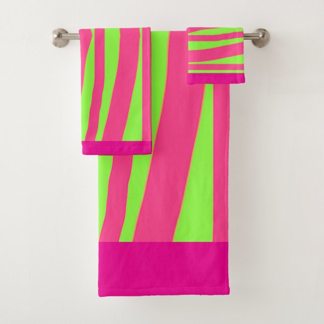 Faux  Animal Print Lime + Pink Spa   Bath Towel Set (Insitu)
