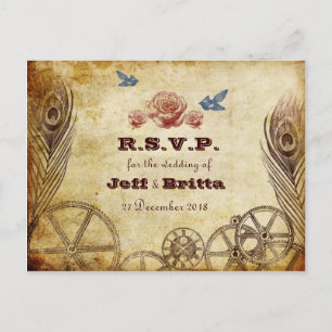Faux Antique Gold Victorian Steampunk Wedding Invitation Postcard