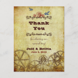 Faux Antique Gold Victorian Steampunk Wedding Thank You Card