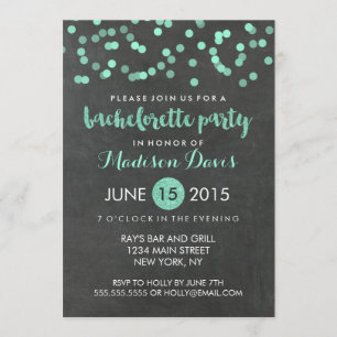 Faux Aqua Glitter Chalkboard Bachelorette Party Invitation