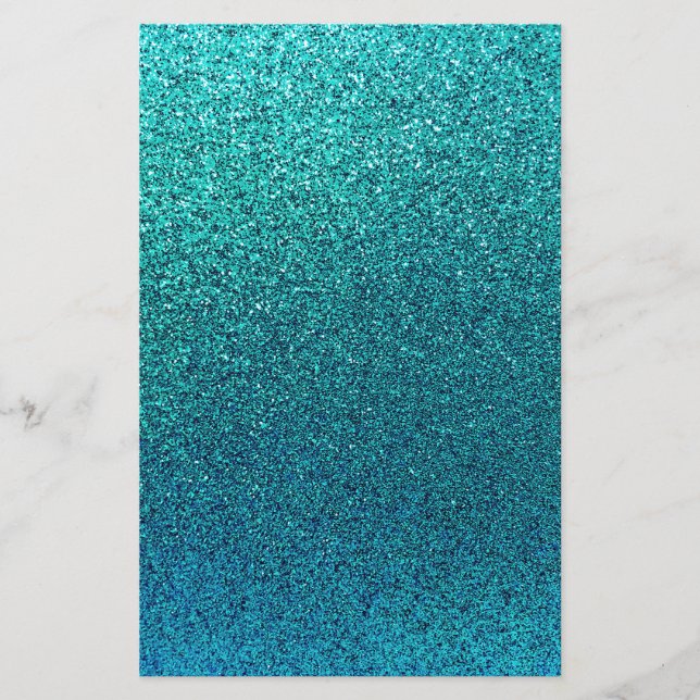 Faux Aqua Teal Turquoise Blue Glitter Background Stationery (Front)