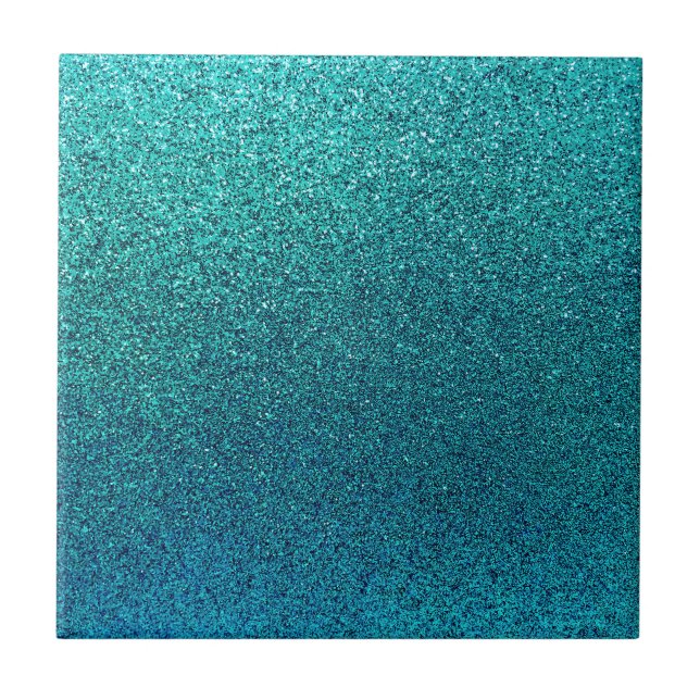 Faux Aqua Teal Turquoise Blue Glitter Background Tile (Front)