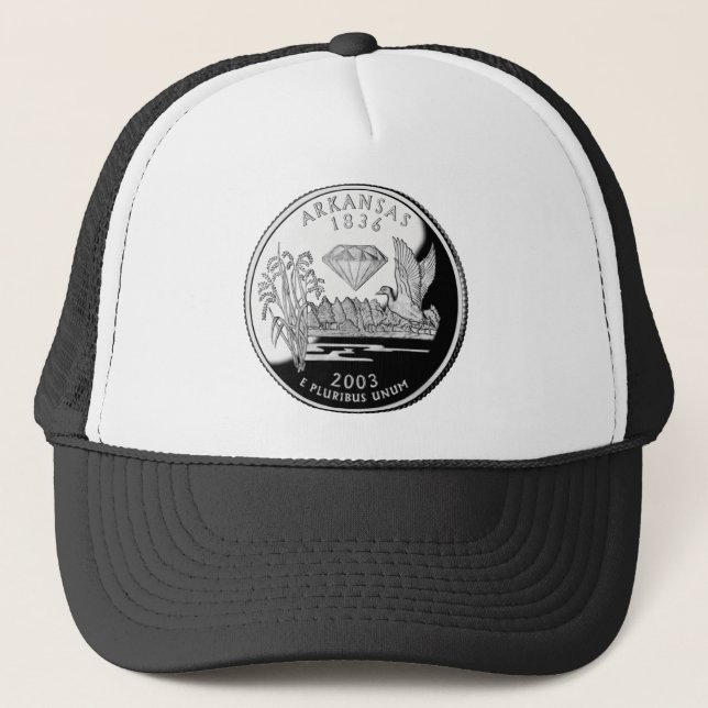Faux Arkansas State Quarter Crater of Diamonds Trucker Hat (Front)
