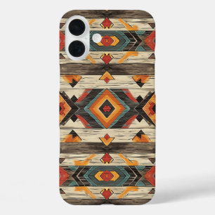 Faux Aztec wood grain  iPhone 16 Plus Case