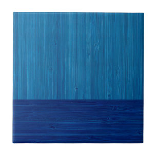 Faux Bamboo Border Wood Grain in Cobalt Blue Tile