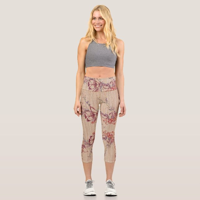 Faux Bamboo Original Art Yoga Mat Capri Leggings (Front)