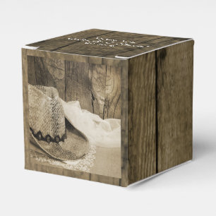 Faux Barn Wood and Cowboy Hat Western Wedding Favour Box