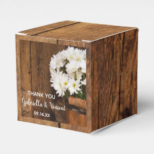 Faux Barn Wood Bucket and White Daisies Wedding Favour Box