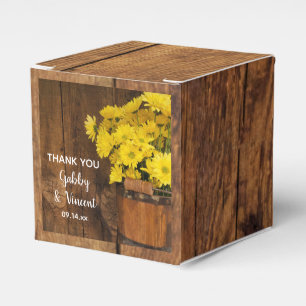 Faux Barn Wood Bucket and Yellow Daisies Wedding Favour Box