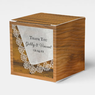 Faux Barn Wood Country Lace Rustic Wedding Favour Box