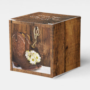 Faux Barn Wood Cowboy Boots Daisies Horse Wedding Favour Box