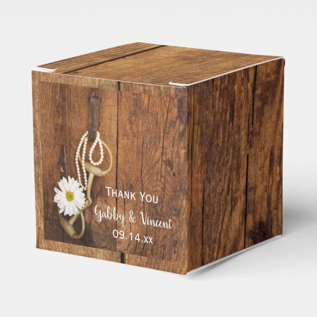 Faux Barn Wood Daisy Horse Bit Western Wedding Favour Box (Front Side)