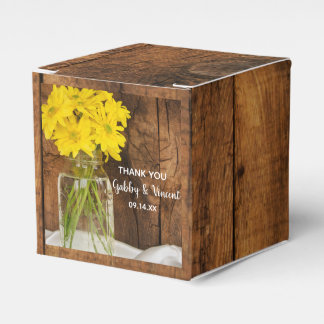Faux Barn Wood Mason Jar Yellow Daisies Wedding Favour Box