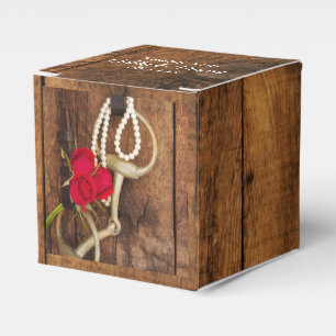 Faux Barn Wood Red Roses Horse Bit Western Wedding Favour Box