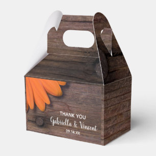 Faux Barn Wood Rustic Orange Daisy Wedding Favour Box