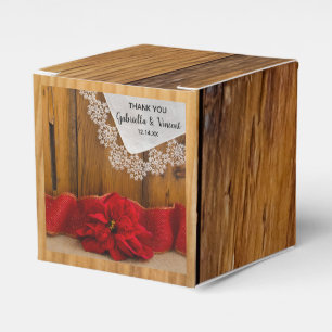 Faux Barn Wood Rustic Poinsettia Winter Wedding Favour Box
