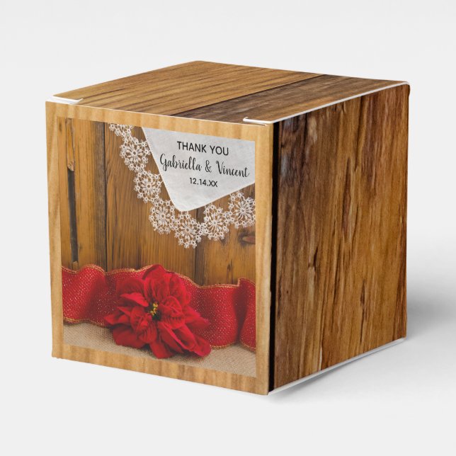 Faux Barn Wood Rustic Poinsettia Winter Wedding Favour Box (Front Side)