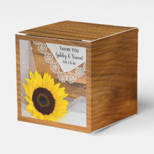 Faux Barn Wood Sunflower and Lace Country Wedding Favour Box