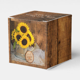 Faux Barn Wood, Sunflower and Watering Can Wedding Favour Box