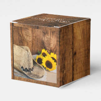 Faux Barn Wood, Sunflowers, Cowboy Hat Wedding Favour Box