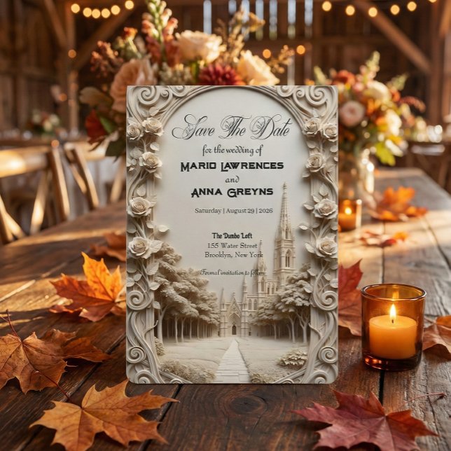 Faux Bas-Relief Carved Floral Archway Save The Date (Creator Uploaded)