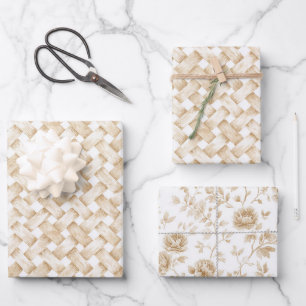 Faux Basket Weave Flowers Bridal Shower Wrapping Paper Sheet